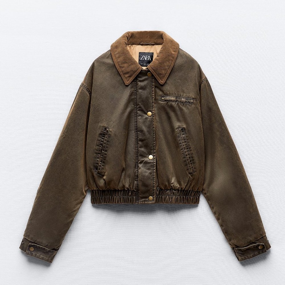 NWOT Zara Corduroy Collar Bomber Jacket